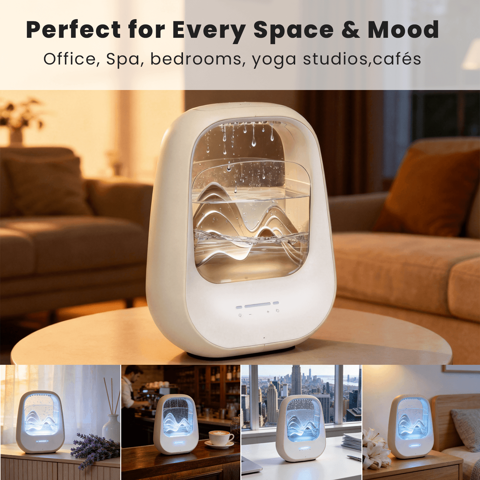 Rain Drop White Noise Machine with Humidifier, Bluetooth Speaker & Aroma Diffuser, 7-Color Mood Light and Nature Sounds for Bedroom, Office & Meditation, Beige