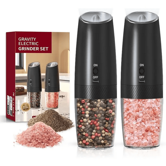 Rechargeable Electric Pepper Mill and Salt Grinder Set - 2-Pack Adjustable Coarseness, ABS Material, Black for Kitchen & Cooking
