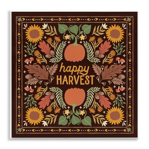 Stupell Industries Happy Harvest on Brown Landscape Painting Unframed Art Print Wall Art, 12 x 12