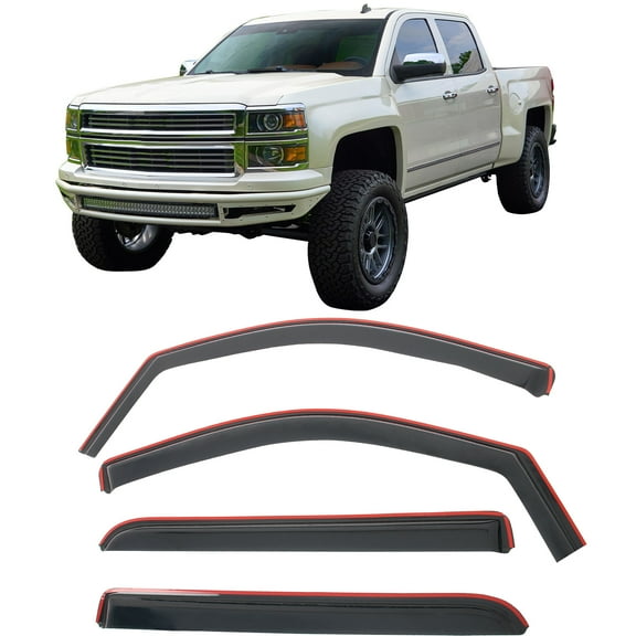 Ikon Motorsports In-Channel Window Visors for 2014-2019 Chevy Silverado GMC Sierra 1500 2500 3500 HD Crew Cab Acrylic Smoke Deflectors 4PCS