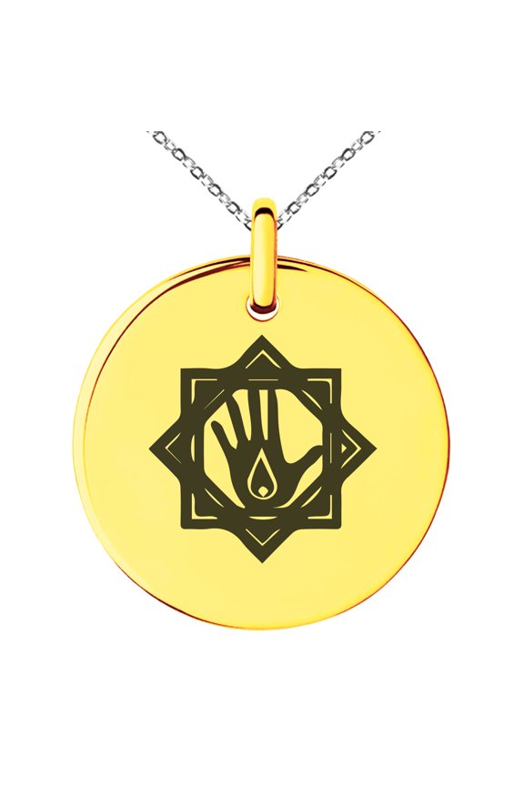 Stainless Steel Blood Magic Rune Engraved Small Medallion Circle Charm Pendant Necklace