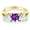 thumbnail image 2 of Gem Stone King 3.23 Ct Purple Amethyst White Simulated Opal 18K Yellow Gold Plated Silver Ring (Size 9), 2 of 3