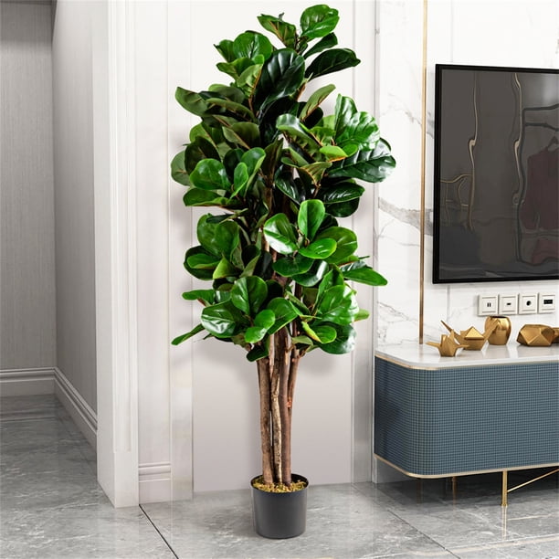 Árbol de Higo Artificial Costway 1,5 m Con Hojas en PEVA y Maceta en PP Verde