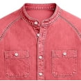 thumbnail image 5 of Hesxuno Men Fashion Button Down Shirts Mandarin Collar Denim Short Sleeve Shirt Loose Fit Western Work Tops Casual Stretchy Cowboy Blouses with Pockets Pink M, 5 of 5