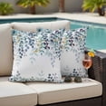 thumbnail image 4 of Green Blue Eucalyptus Leaves Outdoor Waterproof Pillow Covers, Summer Botanical Weeping Decorative Square Throw Pillowcase Sofa Cushion Sham for Patio/Couch/Chair, 24"x24" 2 Pack, 4 of 8