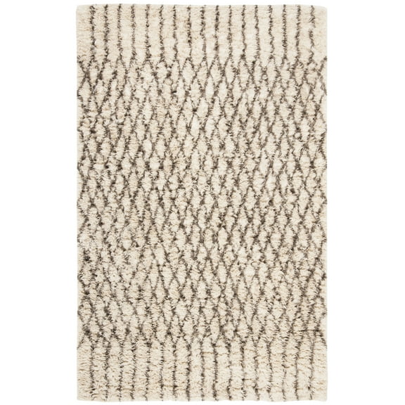 SAFAVIEH Casablanca Amber Abstract Shag Area Rug, Ivory/Grey, 5' x 8'