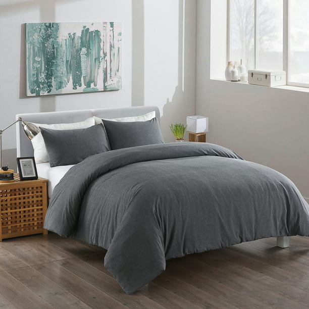 Messy Bed Washed Cotton Duvet Cover and Sham Set, Grey, Twin - Walmart ...