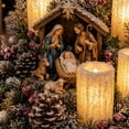 thumbnail image 6 of Christmas Flameless Candle Centerpiece Wreath with LED Flickering Pillar Lights Pine Cones Berries Nativity Scene Figurine for Dining Table Mantle Festival Holiday Home Indoor Room Decor Display, 6 of 6