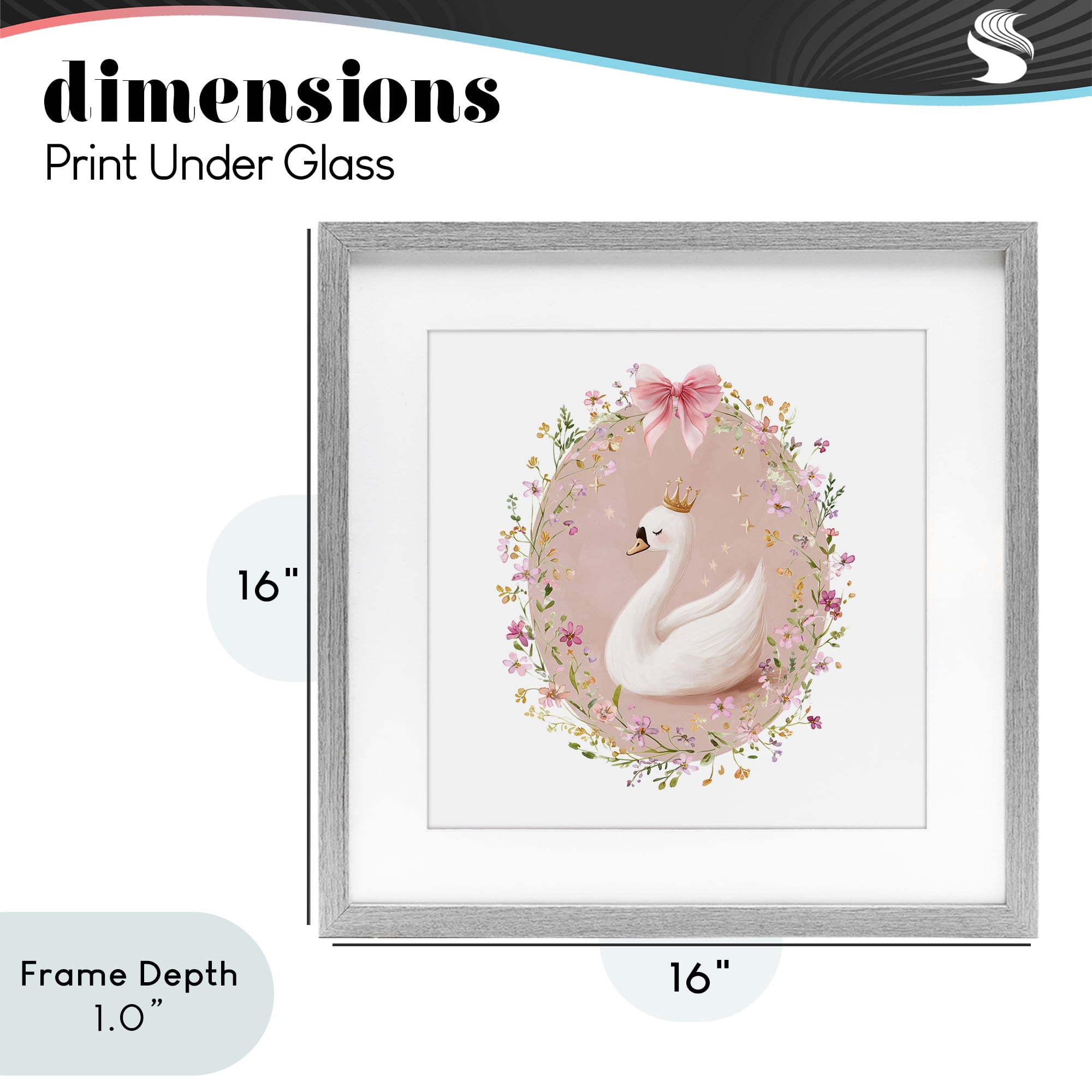 Stupell Industries Queen Swan with Florals Gray Framed Print Under Glass, design by Christine Simpson Art