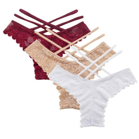 

3Pcs Women s Lace Thongs V-Back G-String Underwear See Through Panties