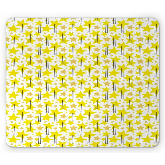 Star Mouse Pad, Ladders and Stars Geometric Composition Summer Night Motifs Ornate Design, Rectangle Non-Slip Rubber Mousepad, Yellow Black and White, by Ambesonne