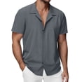thumbnail image 3 of Men's Short Sleeve Shirt With Collar Casual Loose Fit Breathable Business Top 95% Cotton 5% Spandex Solid Color Daily Home | Zenithor,Gray S, 3 of 9