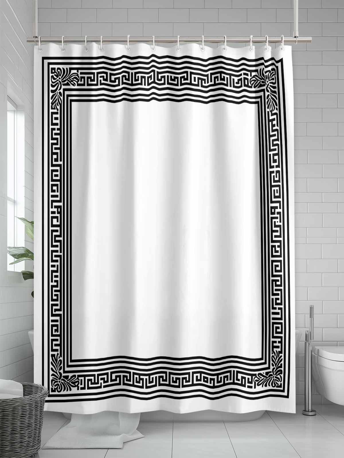 nqOlkjepod White Greek Key Shower Curtain, Waterproof Shower Curtains for Bathroom, Geometric Greece Ancient Farmhouse Geo Washable Fabric Bathtub Curtain Set Bath Decor with 12 Hooks 72"x78"