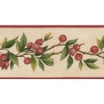 thumbnail image 1 of Baies de Groseille Rouge sur Vigne Papier Peint Beige Bord Design Rétro, Rouleau 15' x 5'', 1 of 3