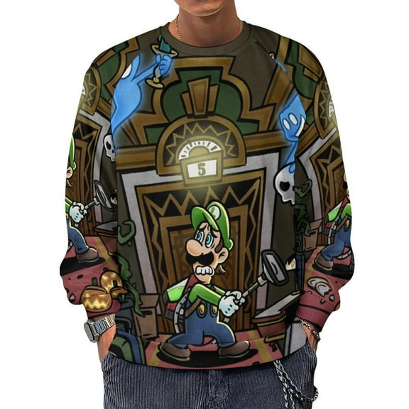 Frightened Adventure Luigi's Mansion Hoodies For Mens Casual Sweatshirts Adult Pullover Daily Raglan Round Neck Sweater Hooded