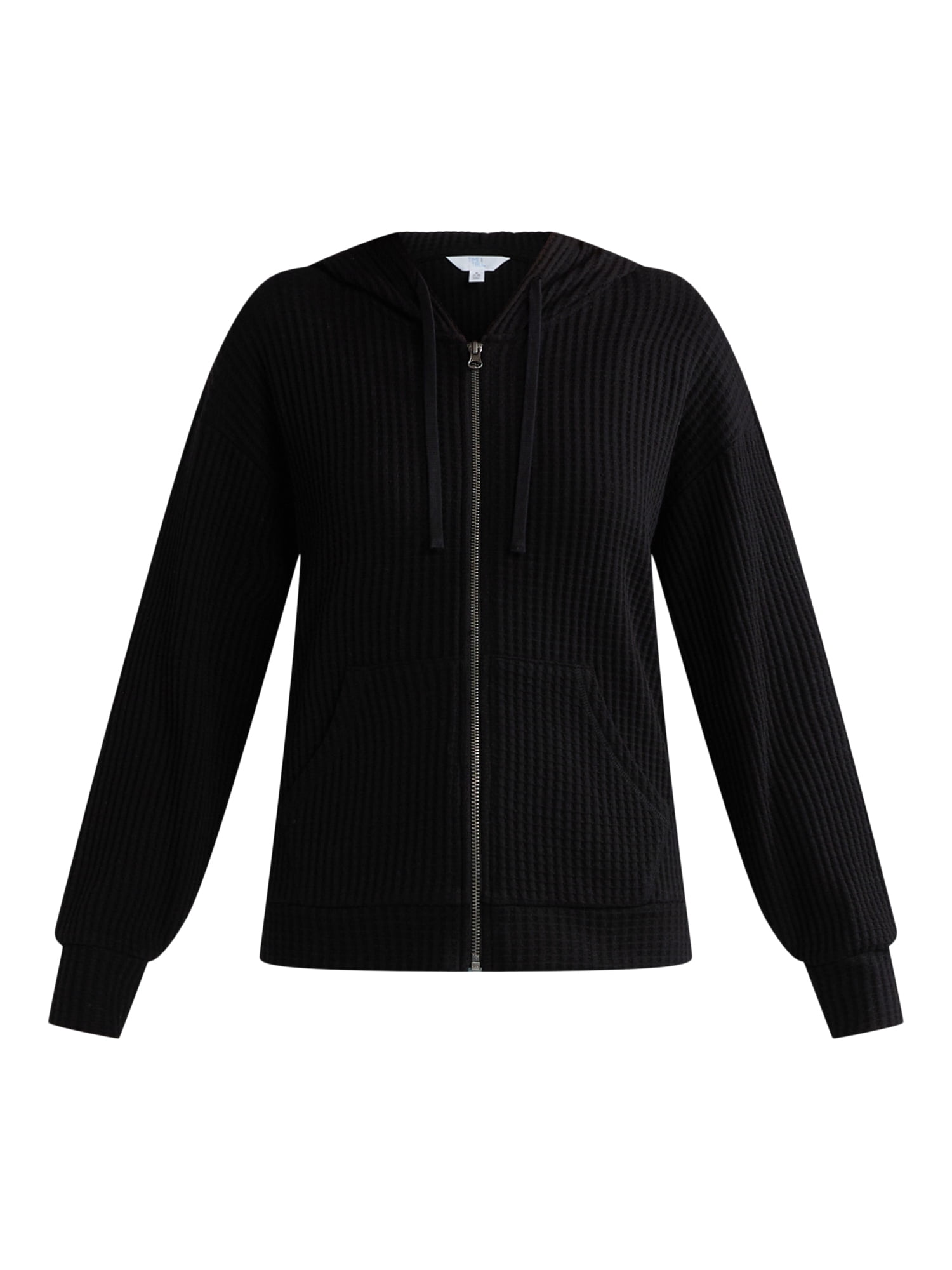 Time and Tru Women's Waffle Full Zip Hoodie with Long Sleeves, Sizes S-XXXL