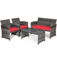 thumbnail image 3 of Costway 4PCS Patio Rattan Conversation Glass Table Top Cushioned Sofa Red, 3 of 12