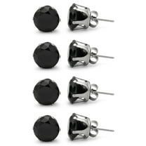 BEBERLINI Stud Earring Set of 4 Cubic Zirconia Earrings Shinny Female Black Round Ear Jewelry Size 10