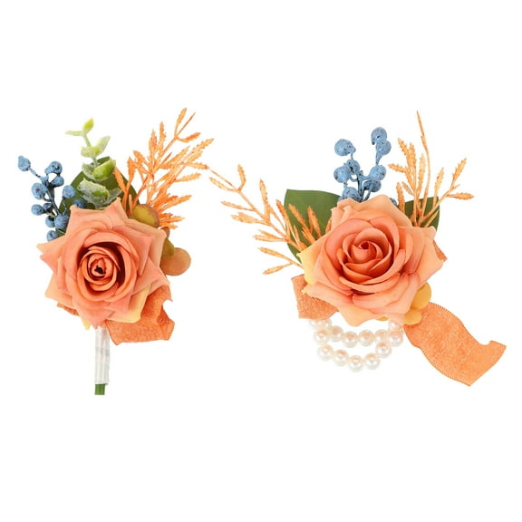 Rose Corsage and Boutonnieres Set for Groom Bride Groomsmen Wedding Light Brown