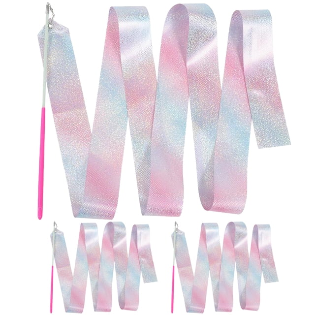 STRANDCHIC 3Pcs Performing Gymnastics Ribbon in Pink for Dance Performance and Fitness Practice