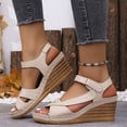 thumbnail image 2 of Pandaie Wedge Sandals for Women Strappy Open Toe Platform Slip on Walking Shoes Arch Support Ankle Strap Summer Beach Casual Sandal Beige Size 6.5, 2 of 9