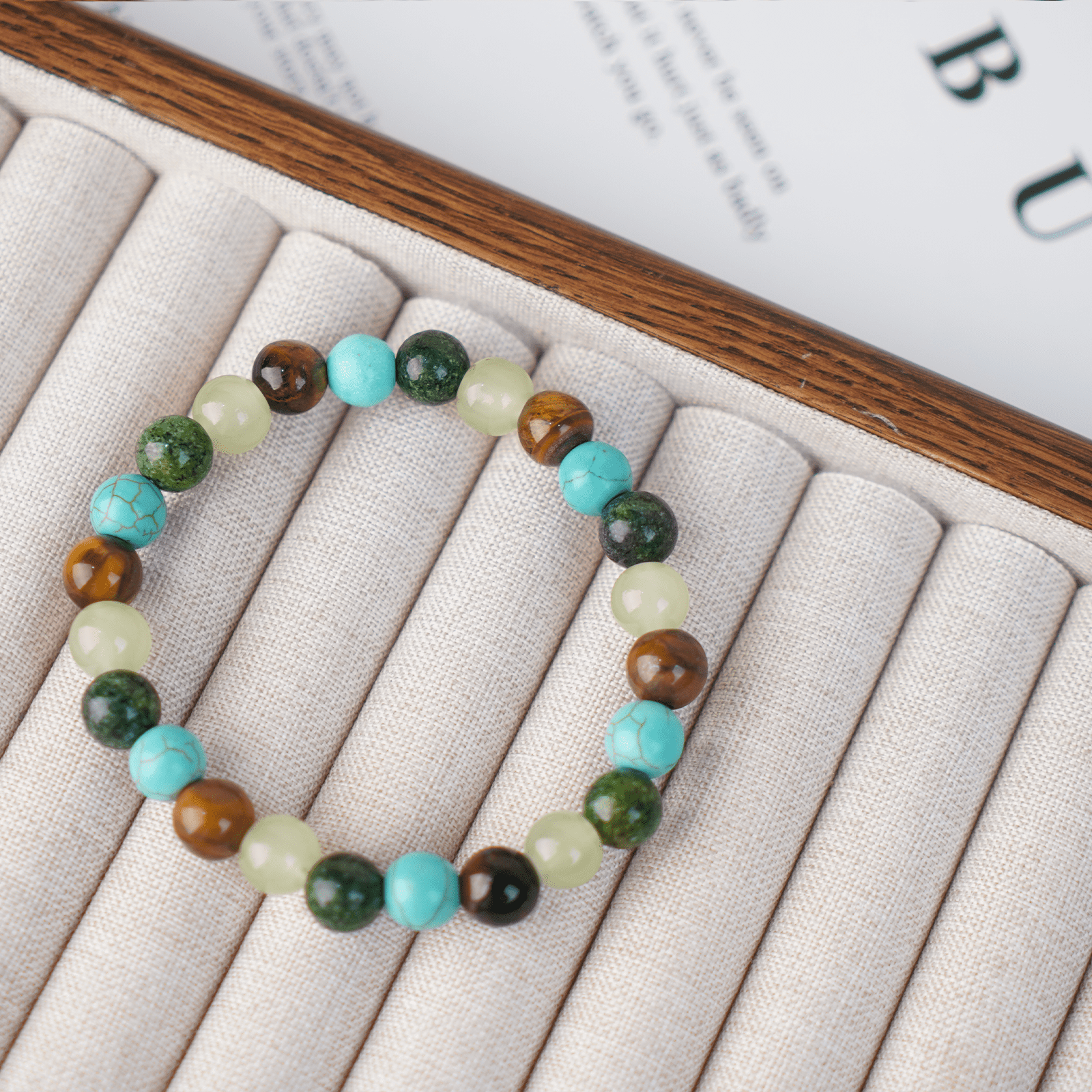 Multi-Color Natural Stone Beaded Bracelet for Women and Men, Turquoise Tiger Eye Jade Healing Energy Meditation Jewelry Gift