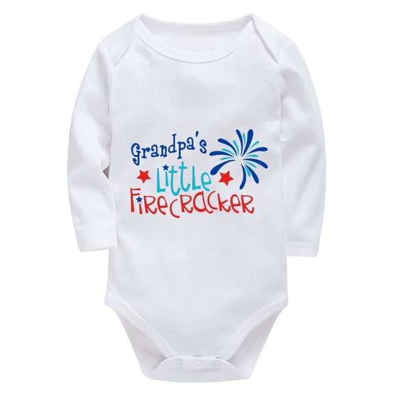 Grandpa's Little Firecracker Baby Clothes for Girls Newborn Long Sleeve Summer Baby Romper White 0-3 Months Baby Clothes