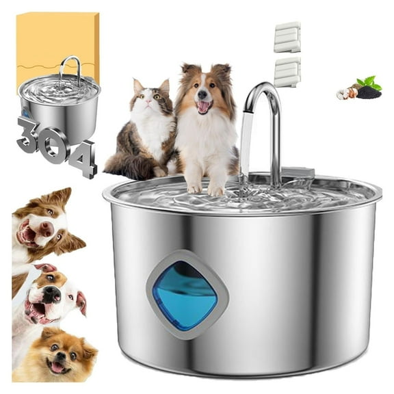 Dog Water Fountain, Stainless Steel Powdered Water Fountain,Large Capacity, Circulation Filtration