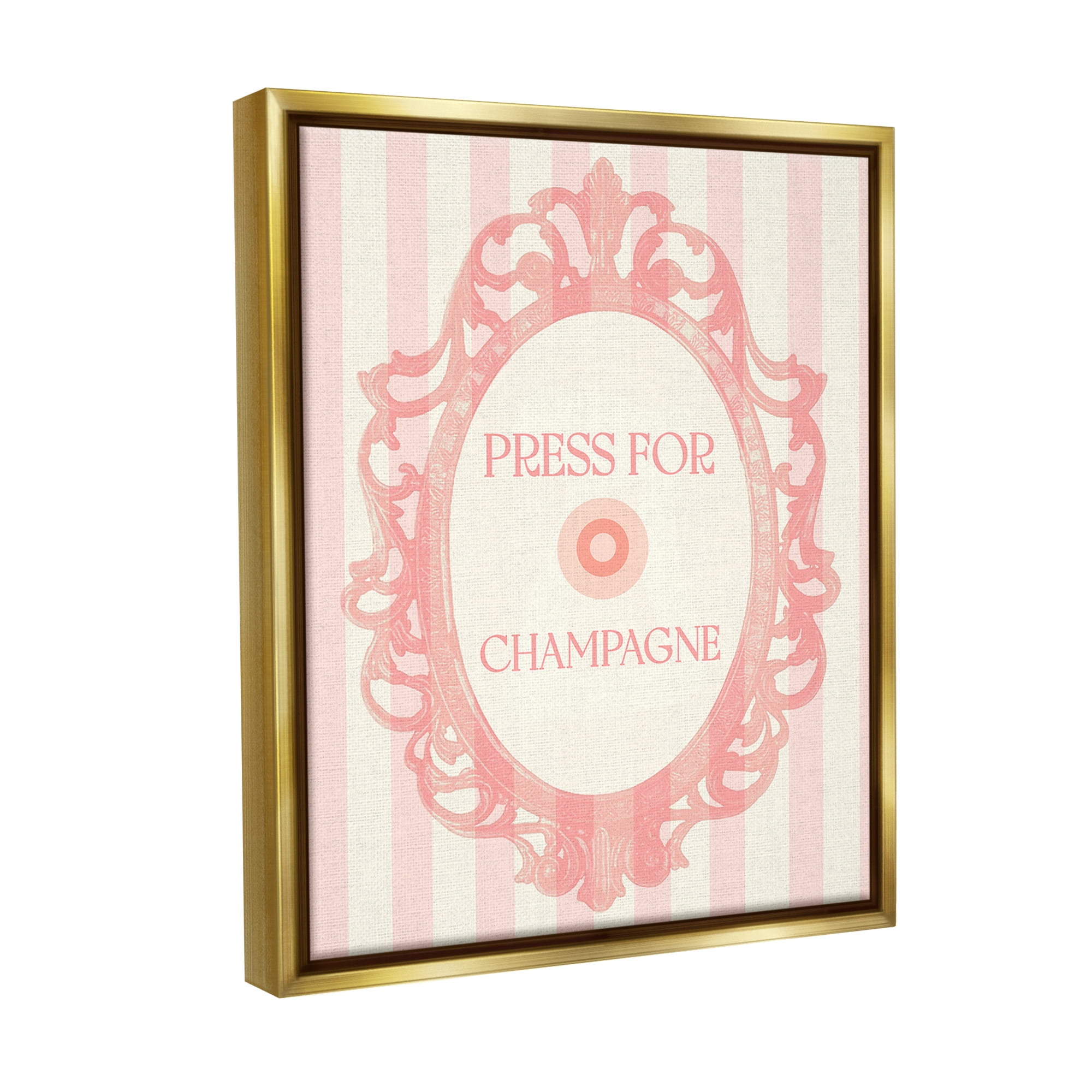 Stupell Industries Champagne Button on Stripes Food & Beverage Painting Gold Floater Framed Canvas Art Print Wall Art, 25 x 31