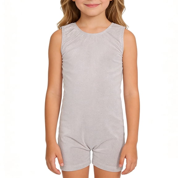 WAYUTE Girls Romper Crewneck Sleeveless Solid Color Stretchy Seamless Gymnastics Dance Outfits Leotard for Toddler Kids Summer Outfits