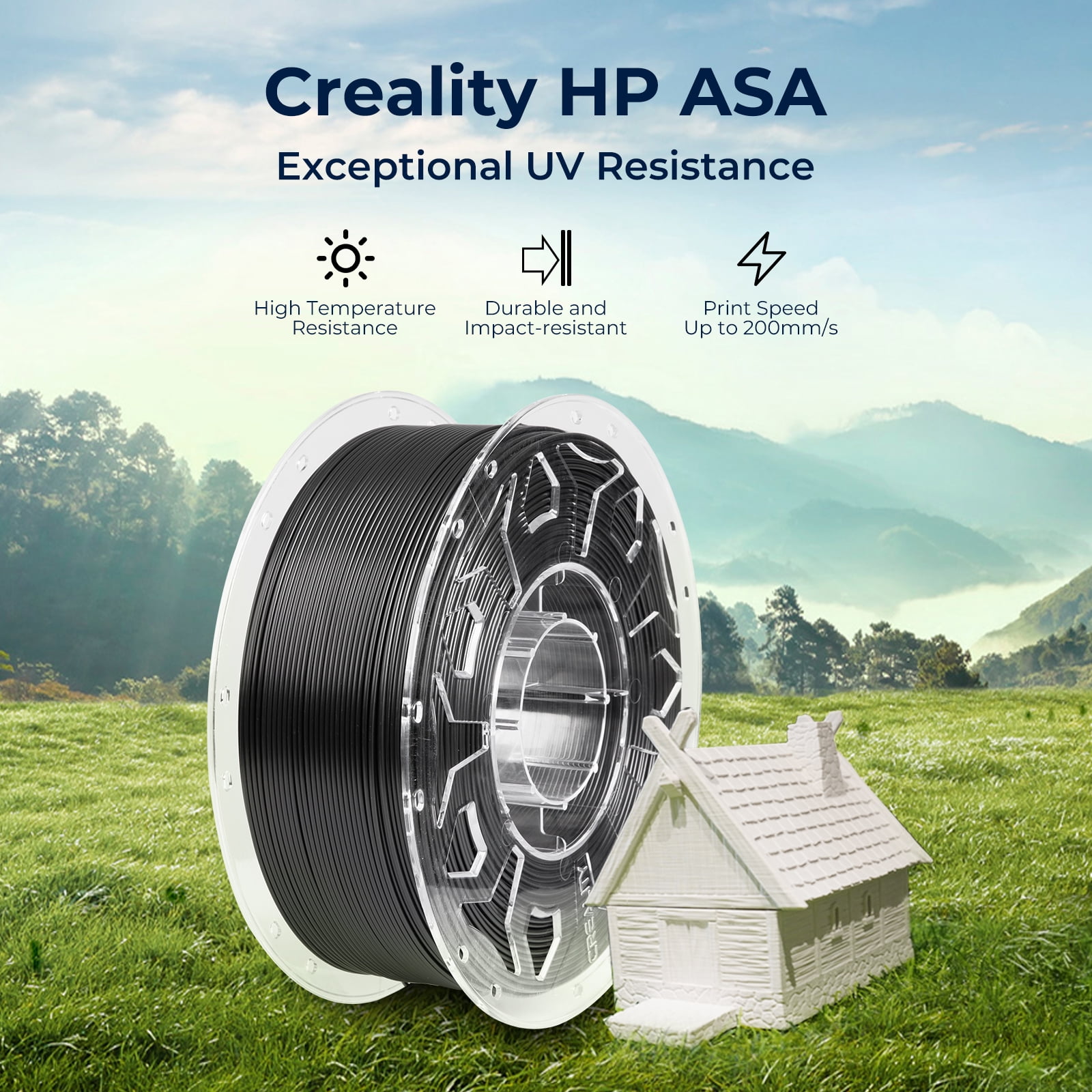 Creality HP ASA Filament 1.75mm Fused Deposition Modeling 3D Printer Filament 1KG Exceptional UV Resistance High Temperature Resistance Durable and Impact-resistant, Black