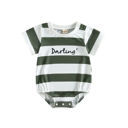 

Infant Rompers Newborn Baby Jumpsuits Summer Boys Girls Striped Print One-Piece Short Sleeve Playsuits 0-18M