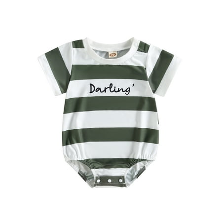 

Wassery Baby Girl Boy Romper Summer T-shirt Tops 3 6 12 18 Months Infant Short Sleeve Letters Striped Print Bodysuit One Piece Casual Jumpsuit 0-18M