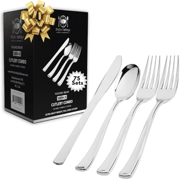 Perfect Settings 300 Piece Silver Plastic Disposable Cutlery Set (75 Settings)