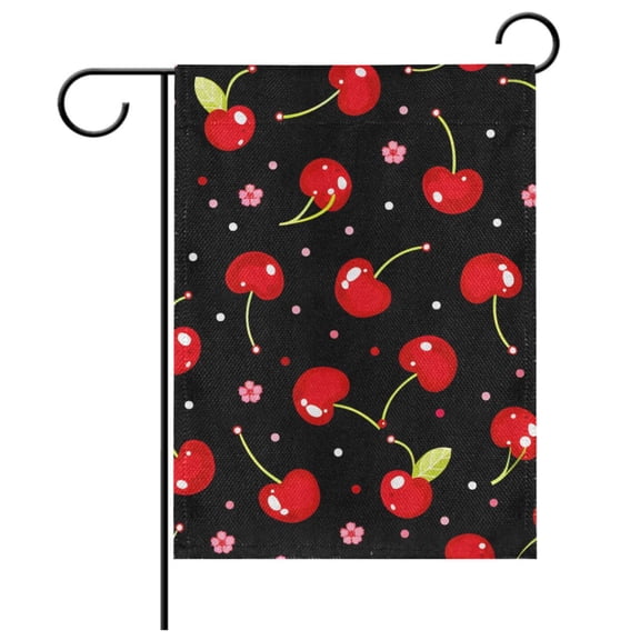 Ryvnso Cherry Floral Black Pattern Garden Flag 12x18 Inch Double Sided Seasonal Yard Decoration