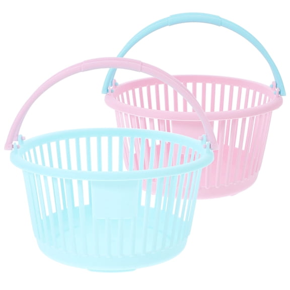 WESIEVYA Set of 2 Round Plastic Storage Baskets with Handles, Organizer for Home and Office, Assorted Colors