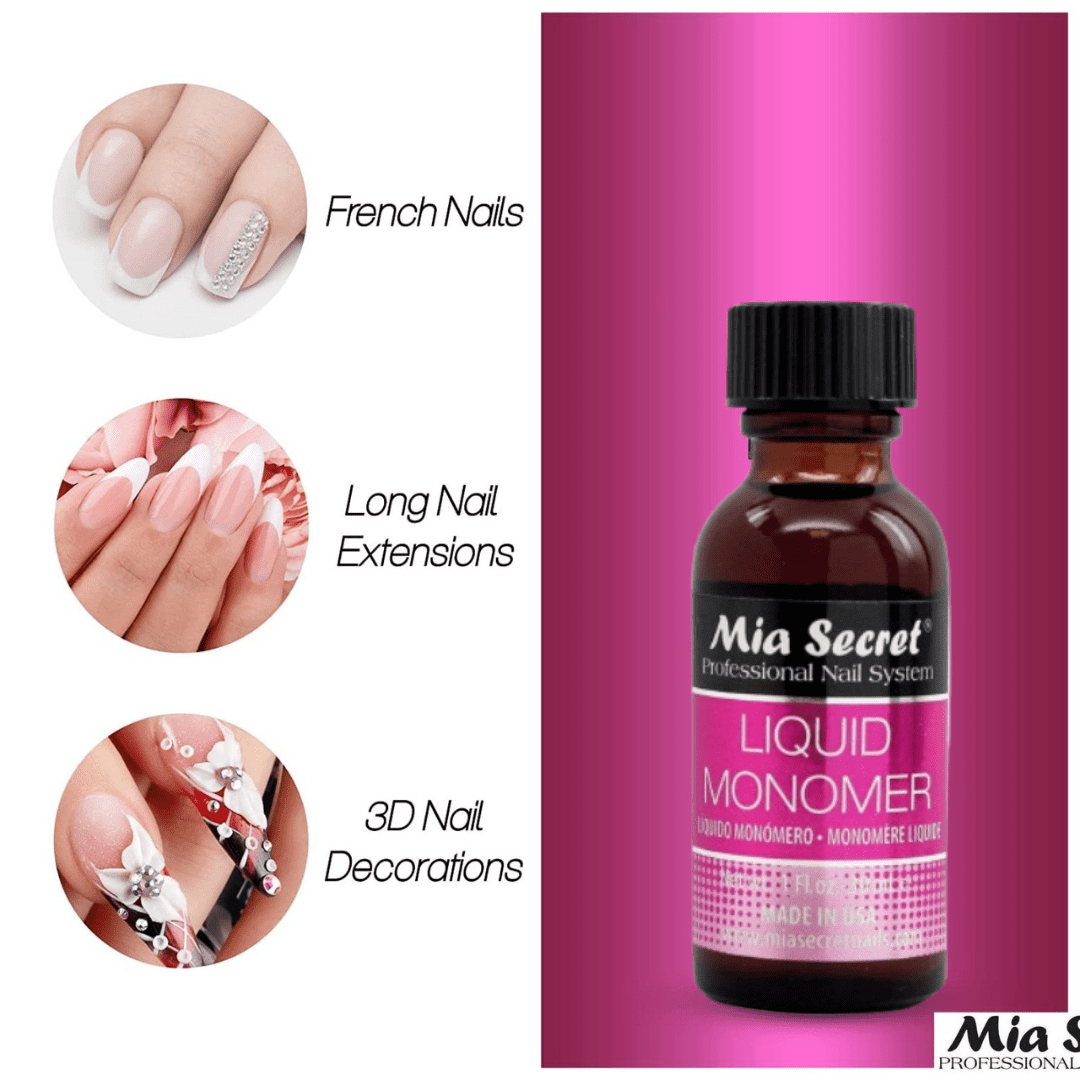 Mia Secret - Liquid Monomer (1oz) & Cover Acrylic Powder White Peony (0.5 oz.) + Cover Acrylic Powder Tan (0.5 oz.) - COMBO