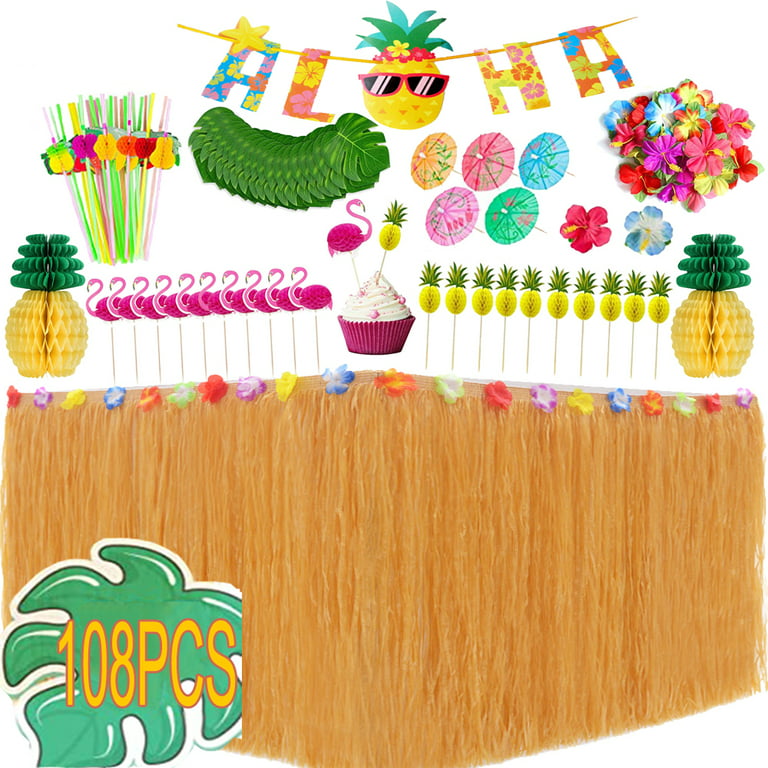 Autrucker Tropical Party Decorations Supplies Tropical Palm Leaves Hibiscus  Flowers for Hawaiian Safari Party Jungle Beach Theme BBQ Birthday Party  Decorations Table 108PCS 