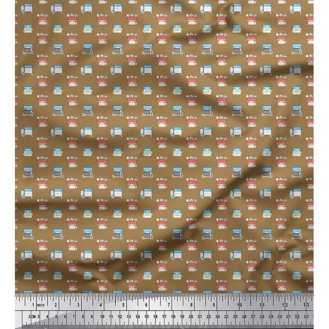 Soimoi Brown Rayon Fabric Keyboard,Phone & Monitor Hardware Print Fabric by Yard 42 Inch Wide
