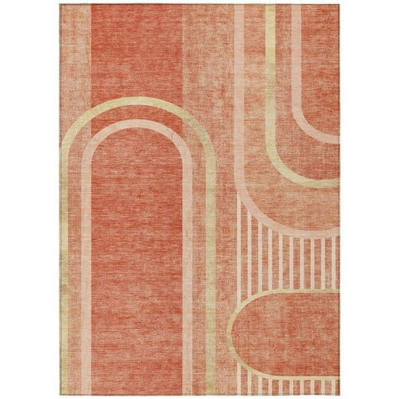 HomeRoots 561345 9 x 12 ft. Salmon Abstract Washable Non Skid Indoor Outdoor Rectangle Machine Woven Area Rug