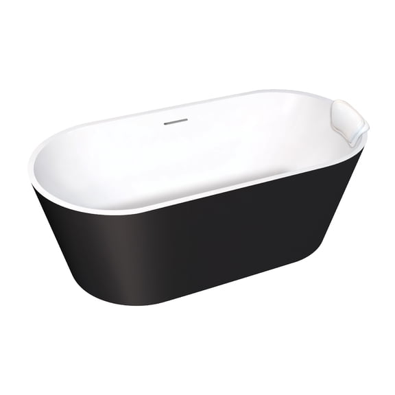 Transolid Maris 59 in. Freestanding Deep Soaking Bathtub | 31 in. Wide Acrylic Flatbottom | Center Drain | Bath Pillow Included | 23 in. Confirmed Soak Depth | Matte Black/White | K-AFTM5931-M3109