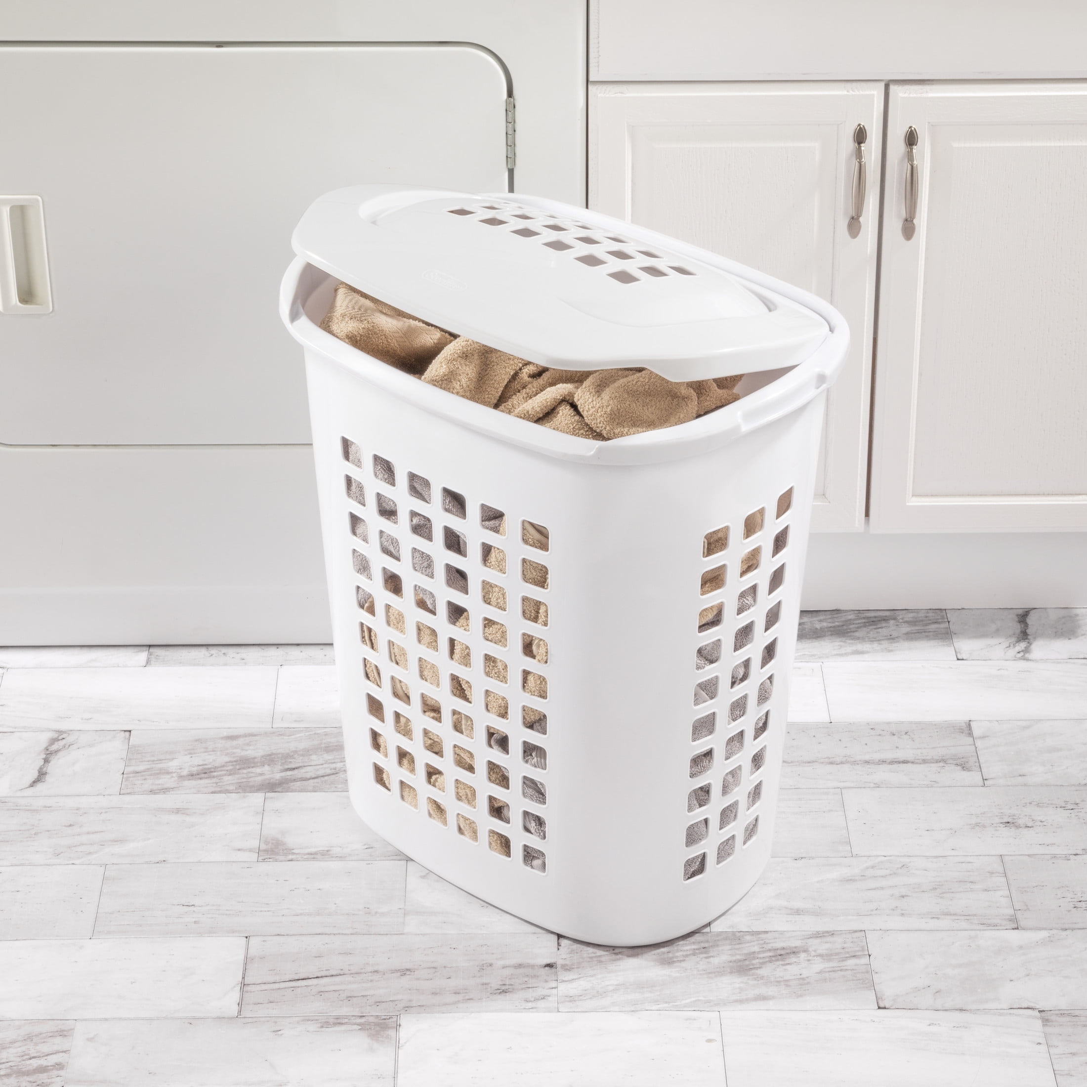 Sterilite 2.3 Bushel LiftTop Laundry Hamper Plastic Adult, White Case of 4