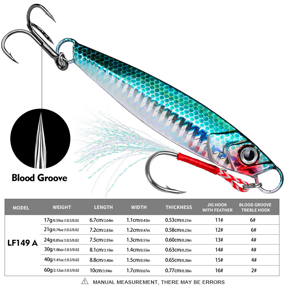 5pcs Metal Jig Spoon Fishing Lures 3D Print Durable with Hooks Saltwater 17-60g