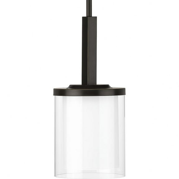 Progress Lighting Mast 1-Light Mini-Pendant, Antique Bronze, Clear and Etched Glass Shade