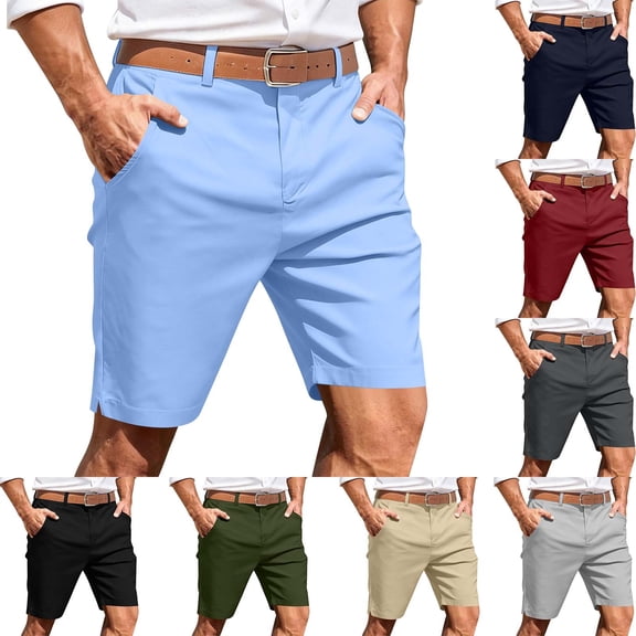 Axiiglly Mens Shorts Casual Flat Front Shorts with Pockets Solid Color Lightweight Shorts S-3XL
