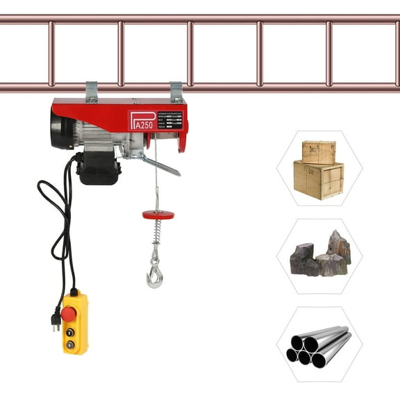 550lbs Electric Wired Hoist Winch Hoist Crane Lift W/ Remote Control 250kg