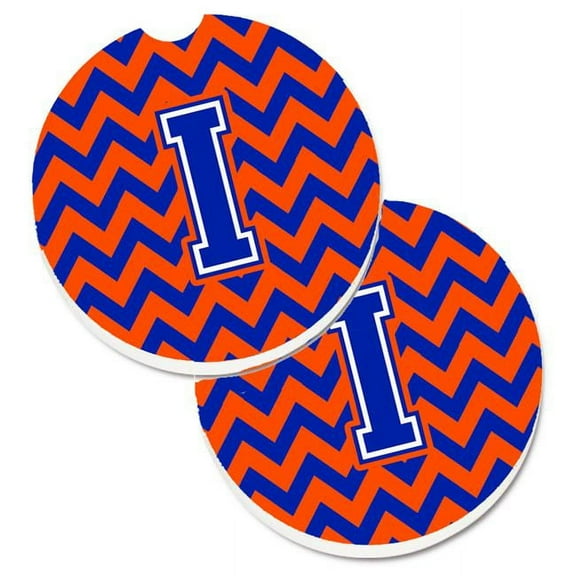 Letter I Chevron Orange & Blue Set of 2 Cup Holder Car Coaster