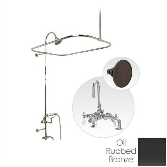 48 Inch Deck Mount Clawfoot Tub Shower Enclosure with Gooseneck Faucet and Watering Can Shower Head