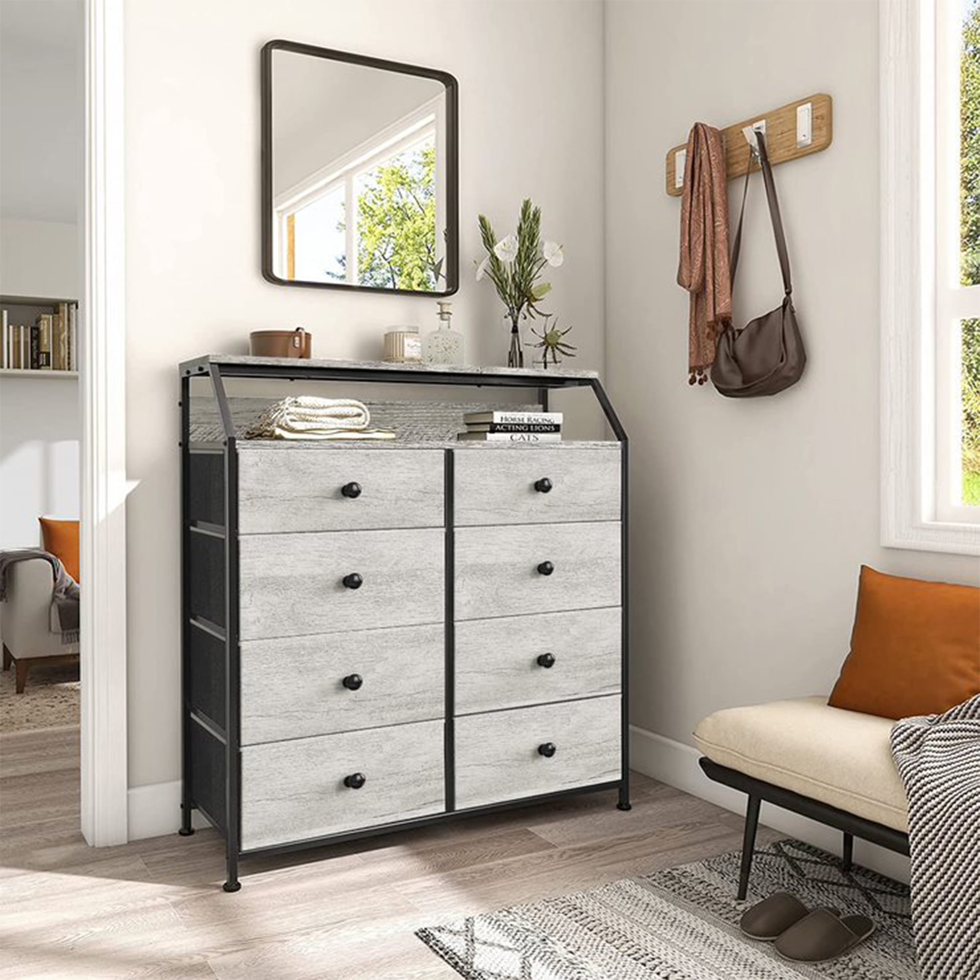 REAHOME 8 Drawer Wood Top Storage Dresser w/2 Drawer Organizers