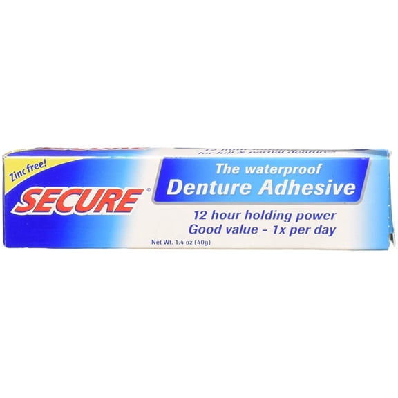 Secure Denture Adhesive 12HR Holding Power, Zinc-Free, 1.4 oz